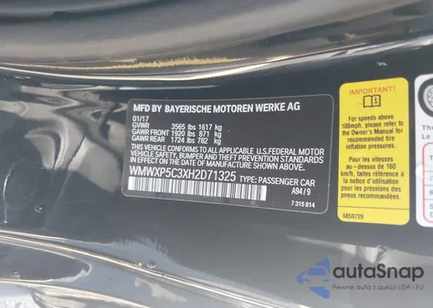 2017 Mini Hardtop Cooper из США, поврежденный, VIN WMWXP5C3XH2D71325